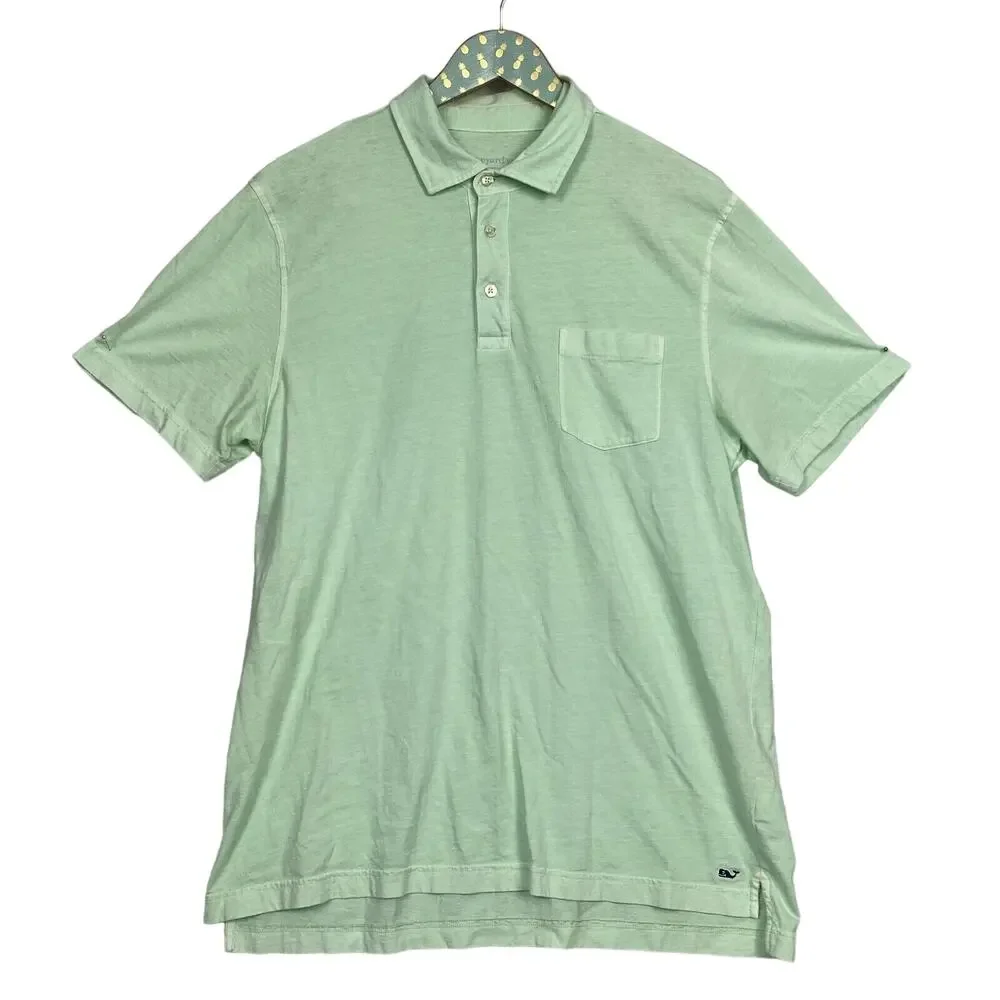 Vineyard Vines Mens Medium Polo Shirt Green Short Sleeve Chest Pocket Whale Logo - Picture 1 of 12